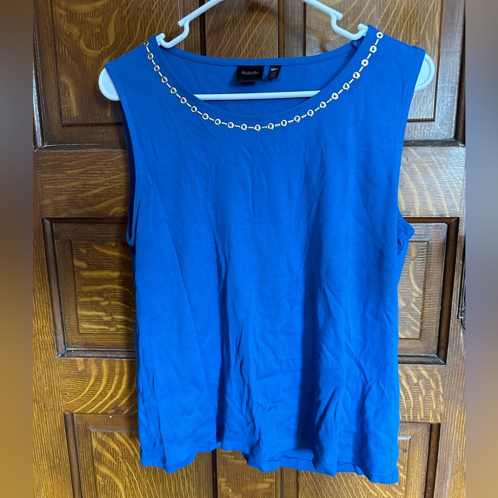 Rafaella Cobalt Blue Sleeveless Top with Beaded Neckline
